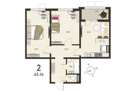 2-ком. кв., 61,04 м², 8/17 эт.