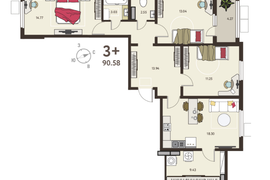 3-ком. кв., 88,45 м², 6/17 эт.