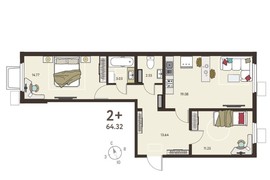 2-ком. кв., 64,32 м², 1/17 эт.
