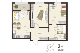 2-ком. кв., 67,68 м², 1/18 эт.