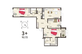 3-ком. кв., 90,93 м², 5/18 эт.