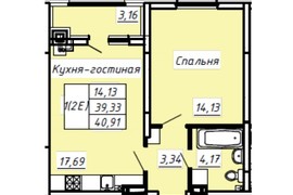 1-к. квартира, 40.91 м², 3/8эт.