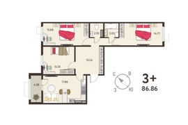 2-ком. кв., 84,67 м², 2/18 эт.