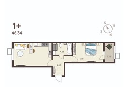 1-ком. кв., 44,48 м², 6/18 эт.