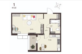 1-ком. кв., 39,55 м², 3/18 эт.