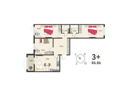3-ком. кв., 86,86 м², 15/18 эт.