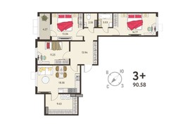 3-ком. кв., 90,58 м², 12/18 эт.