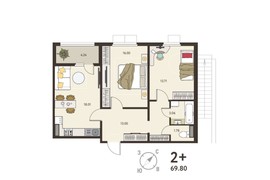1-ком. кв., 69,8 м², 1/18 эт.