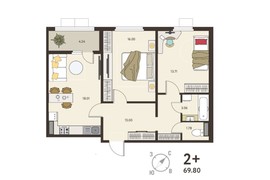 2-ком. кв., 69,8 м², 5/18 эт.