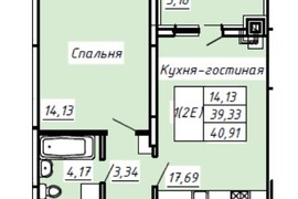 1-к. квартира, 40.91 м², 4/8эт.