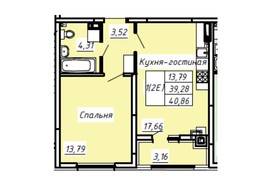 1-к. квартира, 40.86 м², 2/8эт.