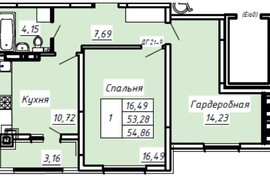 1-к. квартира, 54.86 м², 3/8эт.