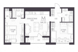 2-к. квартира, 64,5 м², 3/6 эт.