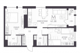 2-к. квартира, 61,4 м², 2/5 эт.