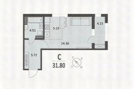 Студия 31,8 кв.м., 4/18 эт.