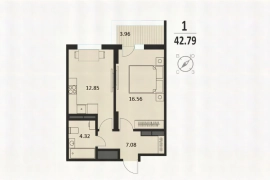 2-к. квартира, 42,8 м², 8/16 эт.