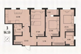 3-ком. кв. 96.59 кв.м., 10/16 эт.