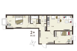 2-ком. кв., 64,32 м², 1/17 эт.