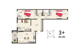 2-ком. кв., 84,67 м², 2/18 эт.