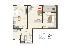 2-ком. кв., 66,88 м², 7/18 эт.