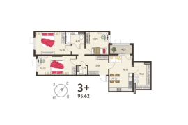 3-ком. кв., 93,5 м², 10/18 эт.