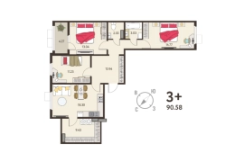 3-ком. кв., 88,45 м², 5/18 эт.