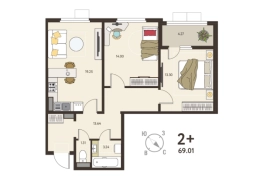 2-ком. кв., 66,88 м², 5/18 эт.