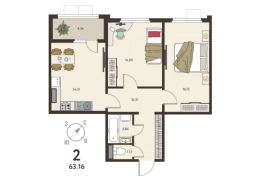 2-ком. кв., 61,04 м², 18/18 эт.