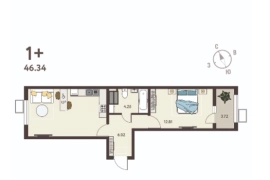 1-ком. кв., 44,48 м², 6/18 эт.