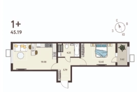 1-ком. кв., 43,38 м², 9/18 эт.