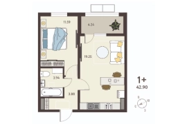 1-ком. кв., 40,78 м², 9/18 эт.