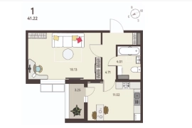 1-ком. кв., 39,55 м², 3/18 эт.