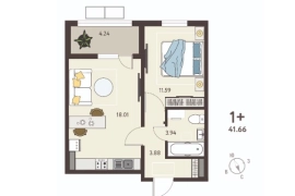 1-ком. кв., 39,54 м², 13/18 эт.