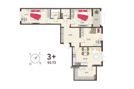3-ком. кв., 93,73 м², 15/18 эт.