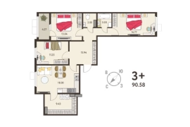 3-ком. кв., 90,58 м², 12/18 эт.