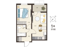 1-ком. кв., 37,82 м², 14/18 эт.