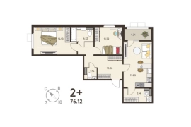 2-ком. кв., 76,12 м², 15/18 эт.