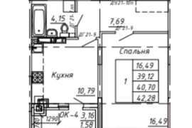 1-к. квартира, 42.28 м², 1/8 эт.