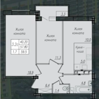 2-к. квартира, 57,9 м², 3/10 эт.