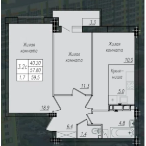 2-к. квартира, 58,7 м², 4/10 эт.